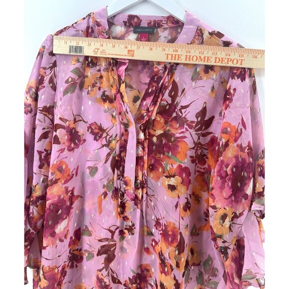 Vince Camuto Pink Purple Floral-Print Flutter-Sleeve Blouse Size L Boho AC35 - Picture 4 of 10